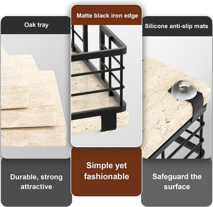 Wican Napkin Holder for Table, Bamboo Iron Standing Napkin Dispenser for Kitchen Dining Farmhouse Cocktail Picnic Bar Rustic Wood Holders for Paper Mail Bills Suitable for All Dining Room Decors Black