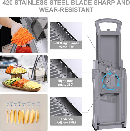 [All in 1] Upgraded Version Safe Mandoline Slicer for Kitchen, Adjustable Thickness. Veggie Slicer, Rapid Prep Mandoline, Detachable Blade, Cleaning Brush/Paring Knife (Black Knight)