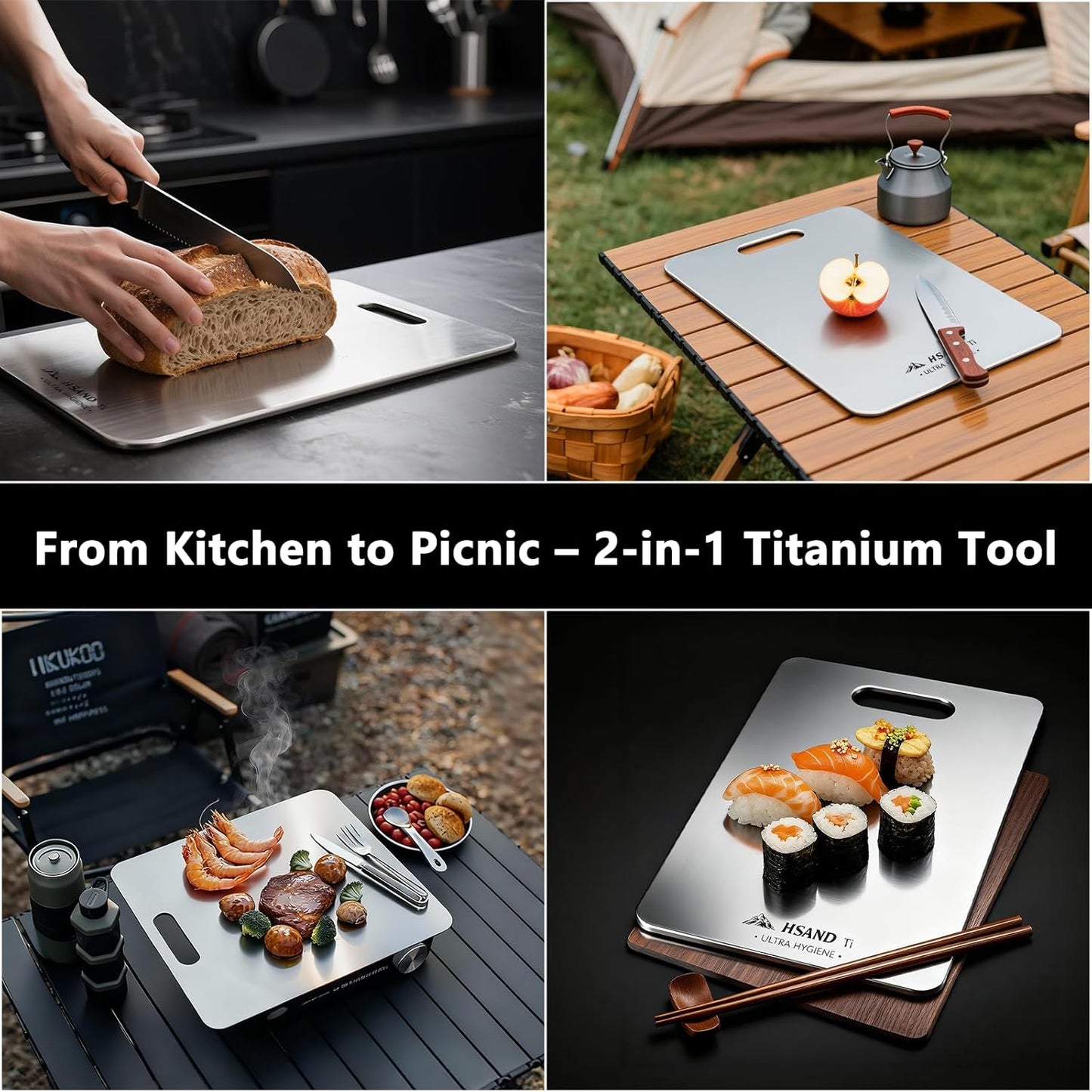 3-Pack Titanium Cutting Board Set, Non-Slip & Double-Sided Design, 100% Pure Titanium Food-Grade Non Toxic Cutting Board, Knife-Friendly, Dishwasher Safe