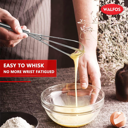 Walfos Silicone Whisk,Stainless Steel Wire Whisk -Heat Resistant 480°F Kitchen Whisks for Non-stick Cookware,Balloon Egg Beater Perfect for Blending,Whisking,Beating,Frothing & Stirring,Black