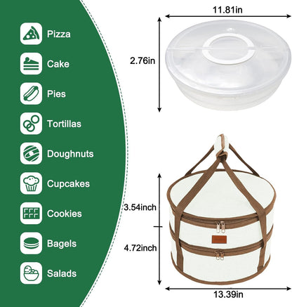 12" 2 Pack Pie Carrier with Lid and Insulated Food Carrying Case Bag, Reusable Food Storage Containers for Pies, Cheesecake, Pizza, Nuts Fruit
