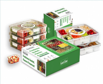 Serving Tray with Lid and Handle Divided Snackle Box Container Multi Compartment Food Container |Fruit Tray Veggie Tray with Lid Appetizer Snack Platter for Parties Travel and Home