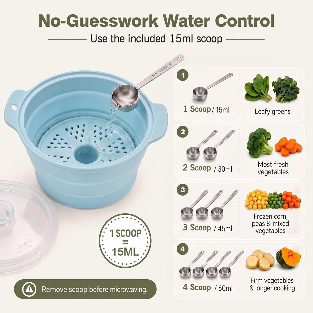 42oz Collapsible Silicone Microwave Steamer for Vegetables, Green