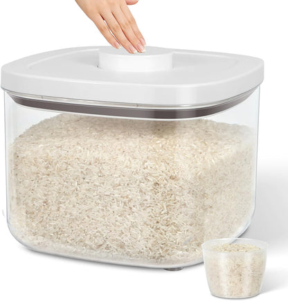 TBMax Large Airtight Food Container 6 Qt with Pop Up Lid & Measuring Cup for Rice, Flour, Cereal, Sugar, or Pet Food Storage, Rectangular Tall Food Storage Bin for Kitchen Pantry Organization
