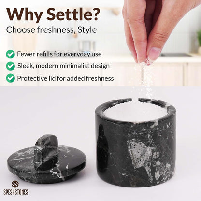 Marble Salt Cellar with Lid & Spoon 4 Inch, Green