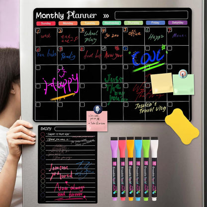 Magnetic Monthly & Weekly & Daily Chalkboard Planner for Fridge - Shopping, Meal/Menu, To Do List, Family Schedule Magnetic Dry Erase Calendar 16"X12"