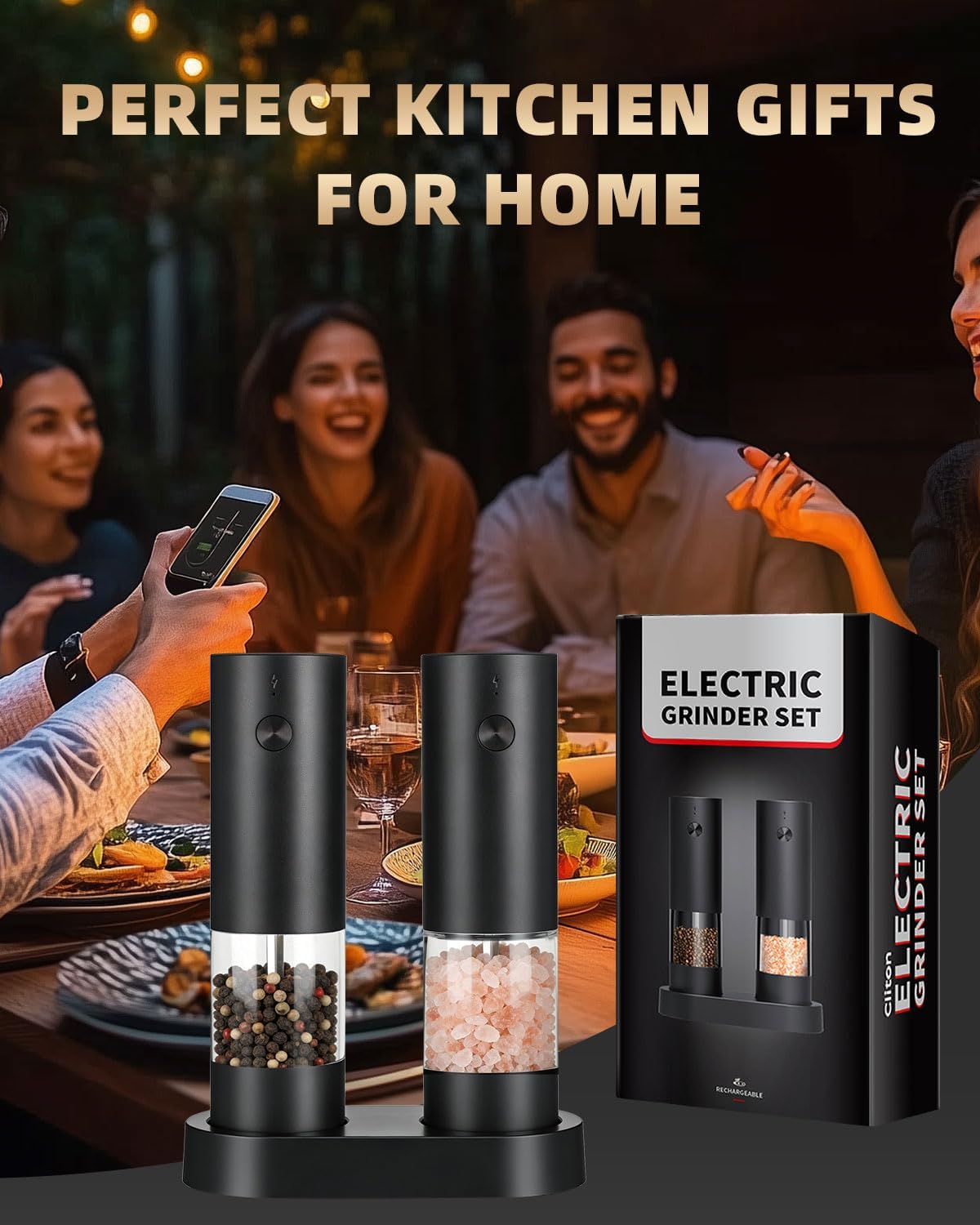 Rechargeable Electric Salt and Pepper Grinder Set 2 Pack, Kitchen Gadgets