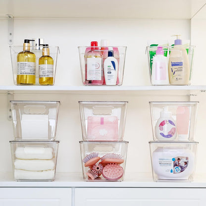 Vtopmart 6 Pack Clear Stackable Storage Bins with Lids, Medium Plastic Containers with Handle for Pantry Organizer and Storage,Perfect for Kitchen,Fridge,Cabinet, Closet,Bathroom Organization