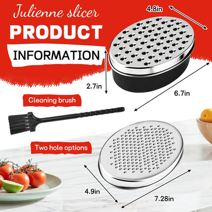 Cheese Grater with Container, Red Stainless Steel, Fine and Coarse Blades, Food Storage Box with Lid, for Parmesan, Cheddar, Ginger, Vegetables, Chocolate, Nutmeg