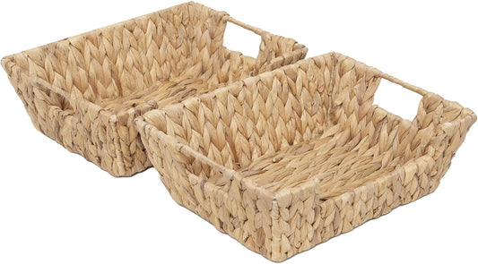 2-Pack Wicker Basket for Pantry Organizers and Storage, Stackable Water Hyacinth Storage Baskets for Pantry Shelves