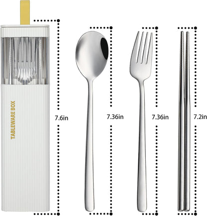 DEVICO Travel Utensils with Case, 18/8 Stainless Steel Reusable Silverware Set for Lunch Box, Portable Cutlery Set, Fork and Spoon Set for Camping, Lunch, Picnic, Workplace, School (Green)