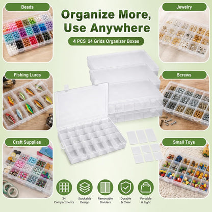 APACALI 6 Pack Plastic Organizer Box with Dividers, 18 Grids Clear Tackle Box Organizer, Adjustable Compartment Storage Boxes for Beads, Jewelry, Crafts, Fishing Lures, Screws and Small Parts