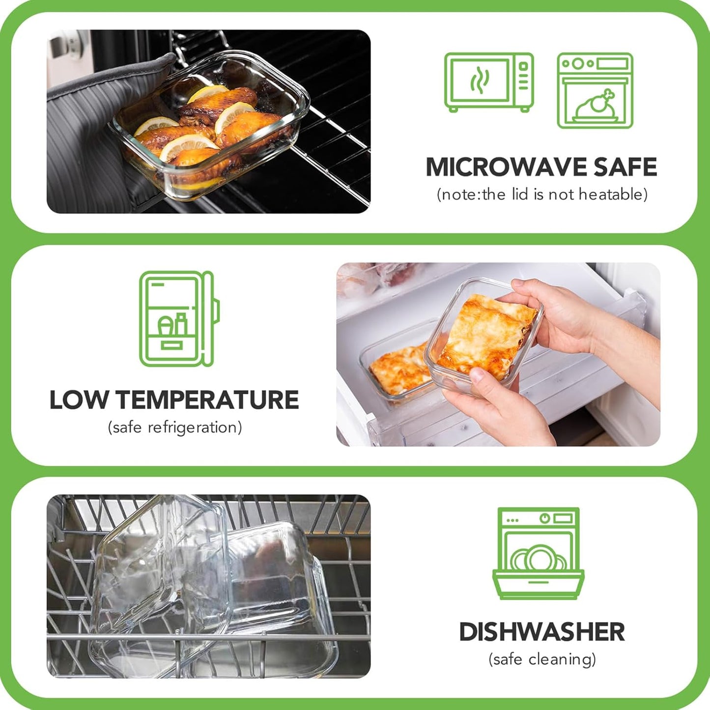 8 Pack Glass Meal Prep Containers with Lids, Glass Food Storage Containers with Snap Locking Lids, Airtight Lunch Containers for Microwave, Oven, Freezer and Dishwasher BPA Free (Green)