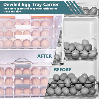 2 Layer Deviled Egg Containers with Lid, 36 Slots Deviled Egg Tray Carrier with Handle and Injector Piping Tool, Fridge Stackable Portable Clear Storage Egg Platter for Party Picnic Travel (Green)