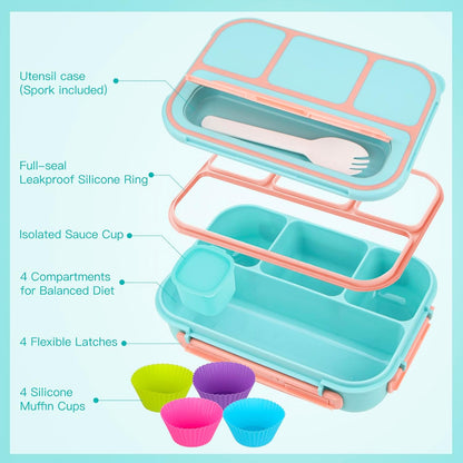 MaMix Bento Box Adult Lunch Box, Lunch Box Kids, Lunch Containers for Adults/Kids/Students,1300ML-4 Compartment Bento Box (purple)