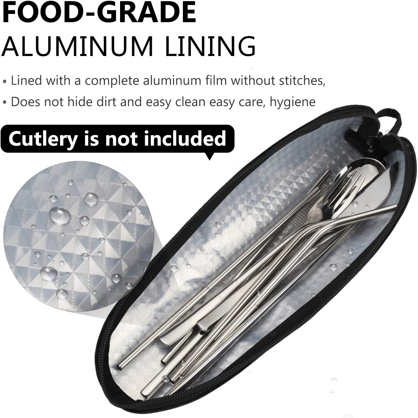 Aosbos Travel Utensil Sets Carrying Case Portable Cutlery Set Pouch Reusable Silverware Set Bag Stainless Steel Straws Pouch Chopsticks Knife Fork and Spoon Holder for Work Bento Box Lunch Bag, Grey