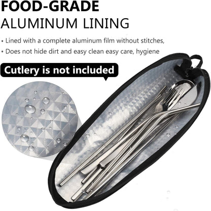 Aosbos Travel Utensil Sets Carrying Case Portable Cutlery Set Pouch Reusable Silverware Set Bag Stainless Steel Straws Pouch Chopsticks Knife Fork and Spoon Holder for Work Bento Box Lunch Bag, Grey
