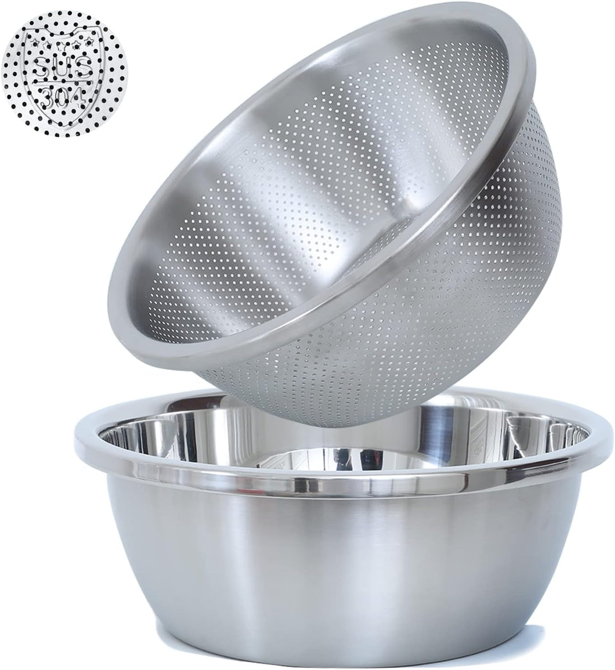 Paoli 304 Stainless Steel Fine Mesh Colander Set, 3.5QT Large Capacity Strainer with Mixing Bowl — Rinse Fruits, Veggies, Rice & Drain Pasta, Dishwasher Safe (2-Piece)