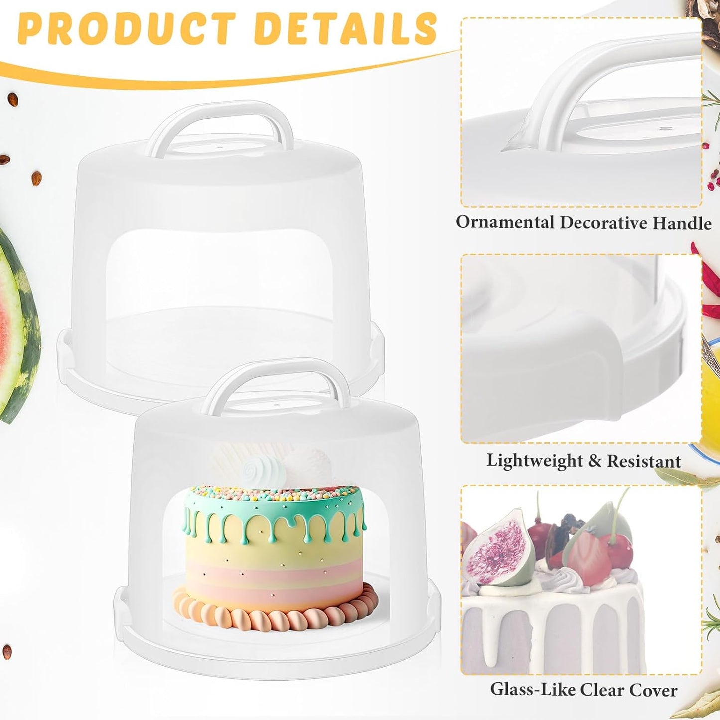 Baderke 10 Inch Round Cake Carrier with Lid and Handle - Two Sided Cake Holder & Box for Transport, Pie, Cupcake(White)