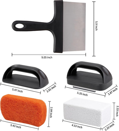 12 PCS Griddle Cleaning Kit for Blackstone, Heavy Duty Flat Top Grill Brush Set with Scraper & Stone – Complete BBQ Accessories for Outdoor Camping