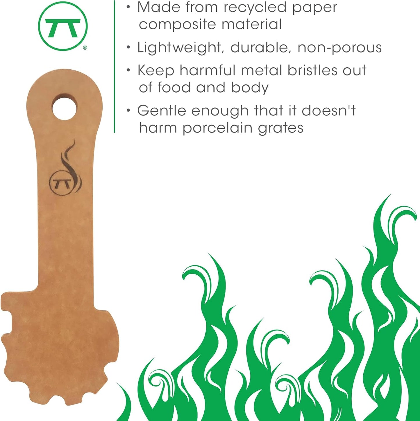 Outset Verde Wooden Grill Scraper, Small Grate Cleaner, No Grooves
