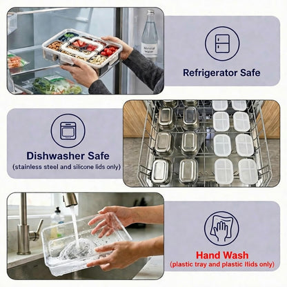 Stainless Steel Snackle Box Container, Divided Serving Tray | 8-Compartment with Lid and Handle, Large Snack Tray for Fruit Veggie Candy