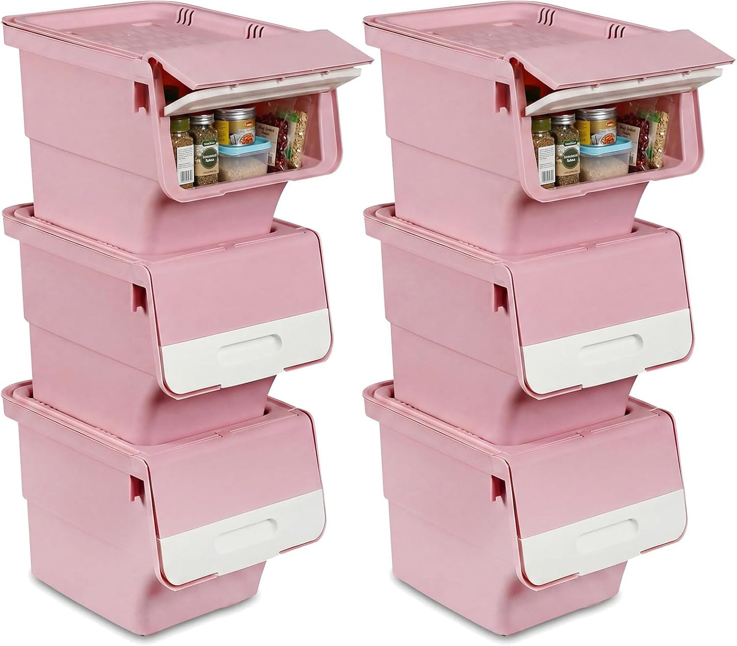 Giantex Plastic Stackable Storage Bins with Lids & Wheels, 3 Pack Open Front Stacking Bins, Organizer Bins for Pantry, Kitchen, Laundry, Closet, Playroom, Bedroom Organization (12.5 QT)