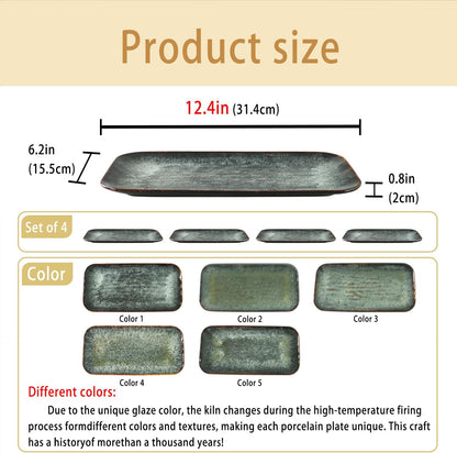 Porcelain Plate Set Large Serving Tray Set of 4, Reusable Serving Platters for Party Food, Cookie, Appetizer, Charcuterie, Snack, Dessert Display,Stackable Kitchen Dish 14.4 INCH