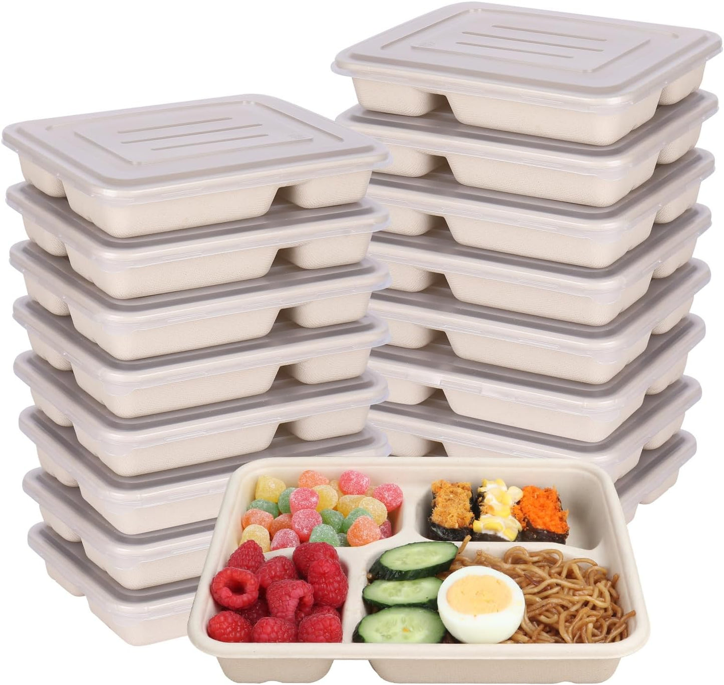 23 oz 3 Compartments disposable plates with Lids Plant Fiber 50 Pack