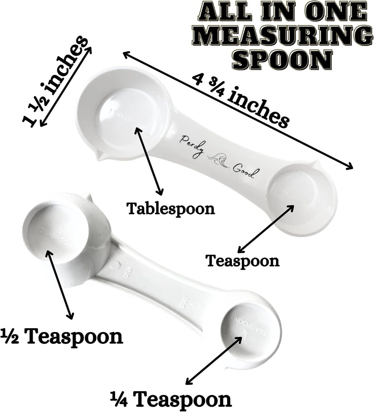All in One Measuring Spoon for Baking & Cooking – 1 Tbsp, 1 Tsp, 1/2 Tsp, 1/4 Tsp – Durable Plastic, Dishwasher Safe – Accurate Dry & Liquid Measure – Rugged Kitchen Tool – Made in USA