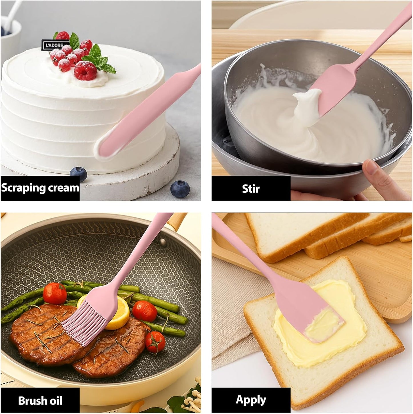 6 Pieces Silicone Spatula Set, Rubber Spatulas Silicone Heat Resistant Spatula Set for Kitchen Use, Food Grade Rubber Spatula with Ergonomic Grip, Cooking, BPA Free Dishwasher Safe(black)