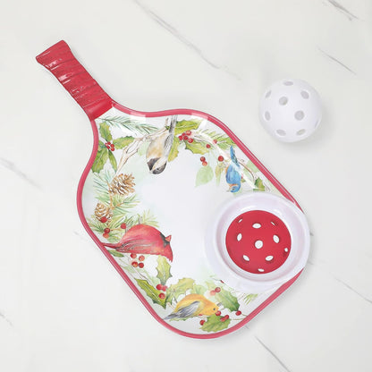 UPware Watermelon Melamine Chip and Dip Snack Tray, Summer Fruit Pickleball Paddle Shape Platter for Chips, Salsa, Fruits, and Appetizers, 15.75 x 8 Inch
