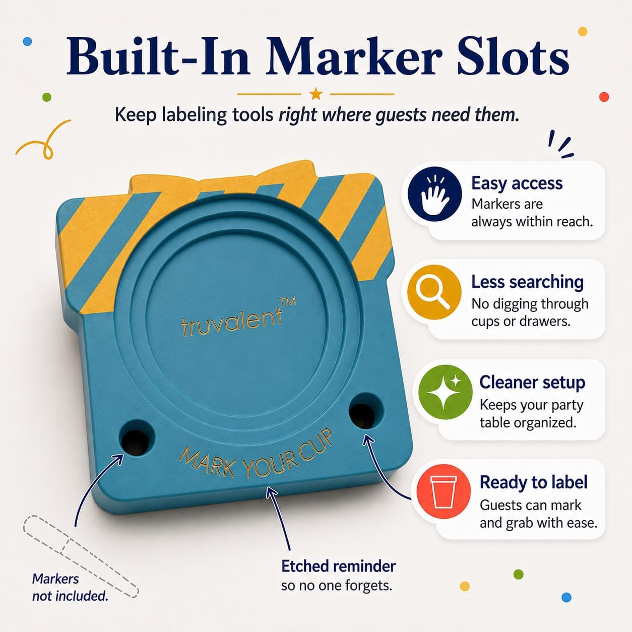 Party Cup Holder for 3-4" Cups - Hosting Essential to Prevent Mix-Ups & Reduce Waste - Sturdy Drink Organizer with Rubber Feet for Birthdays, BBQs, & Holiday Gatherings (Cups & Markers Not Included)