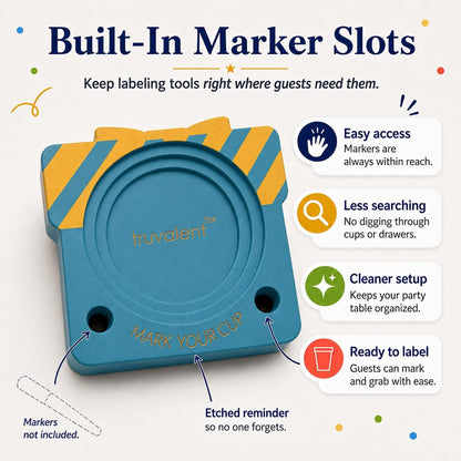 Party Cup Holder for 3-4" Cups - Hosting Essential to Prevent Mix-Ups & Reduce Waste - Sturdy Drink Organizer with Rubber Feet for Birthdays, BBQs, & Holiday Gatherings (Cups & Markers Not Included)