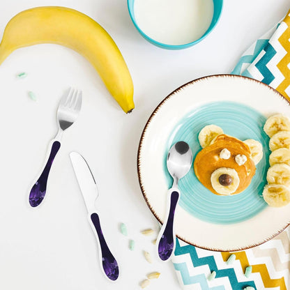 Stainless Steel Kids Silverware Set, Purple Amethyst Utensil Set Reusable Children Safe Knife Spoon Fork Set With Storage Case Dishwasher Safe For Lunch, Travel Outdoors