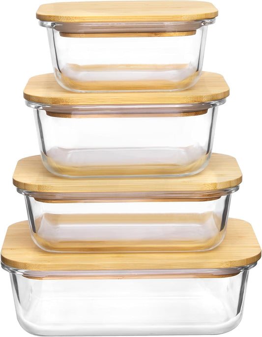 Vtopmart 5 Pack 35oz Glass Containers with Bamboo Lids, Meal Prep Food Storage Containers, BPA Free, Microwave & Dishwasher Safe
