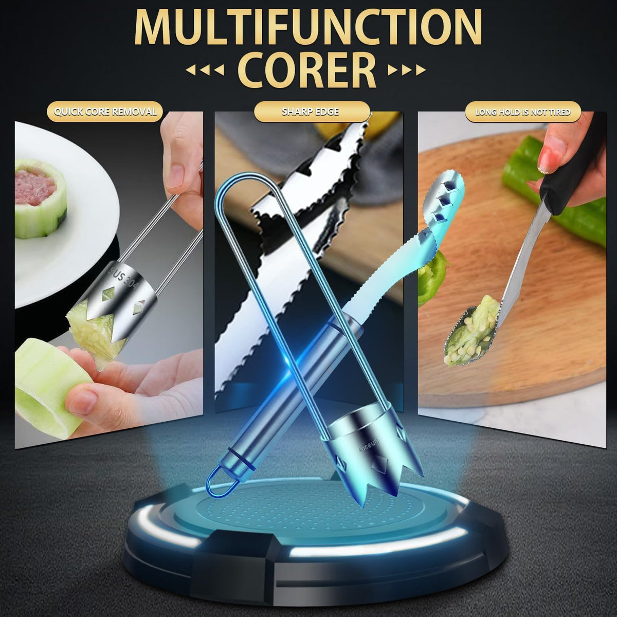 Stainless Steel Fruit and Vegetable Corer Set, Multi-Function Corer and Seed Remover for Apple Tomato (6)