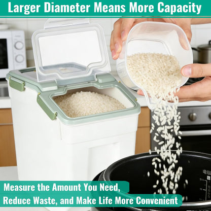 4 Pack Rice Container 25 lbs Large Bulk Flour Sugar Storage Holdhouse Plastic Grain Cereal Dry Goods Bin with Spoon and Measuring Cup for Kitchen Pantry Organization - Green