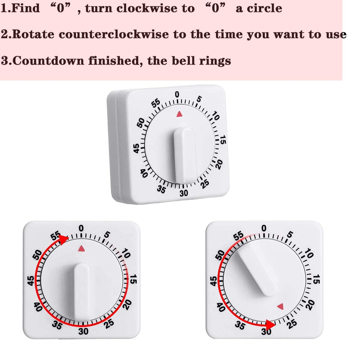Weewooday 2 Pcs 60 Minute Timer for Kitchen Cooking, White