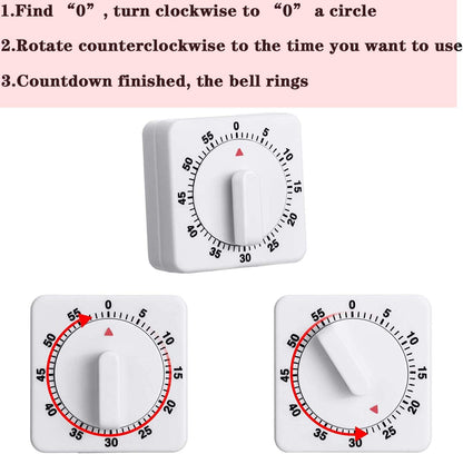 Weewooday 2 Pcs 60 Minute Timer for Kitchen Cooking, White