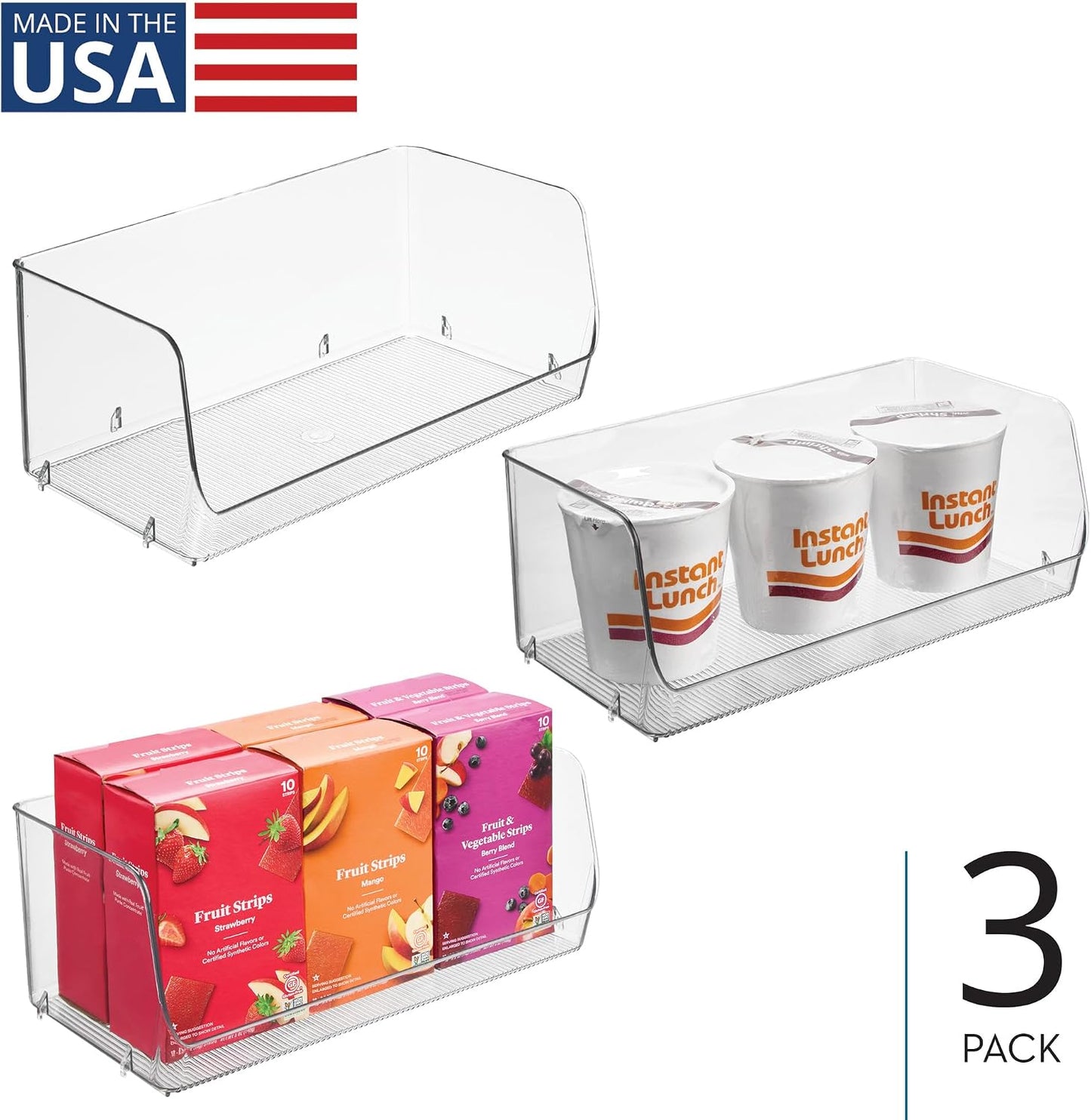 iDesign Stackable Open-Front Storage Bins for Kitchen and Pantry Organization - Set of 6 - Clear