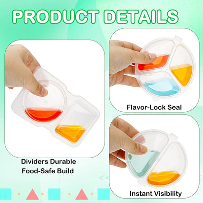 45 Pcs 2 Compartment Snack Containers 3 Compartment Condiment Containers with Lids Plastic Box for Sauce Meal Prep Portion Control, 3 Shapes