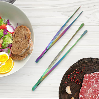 12 Inch & 10 Inch Fine Long Tweezers Tongs Stainless Steel, Rainbow Professional Kitchen Tweezers Tongs for Cooking, BBQ, Plating, Repairing (Pack of 4)