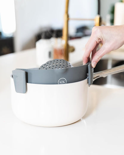 The Silicone Kitchen Clip on Silicone Strainer, Colander Fit Most Pots, Pans, Bowls, Ideal for Pasta, Vegetables, Fruit, Non-Toxic, BPA Free, 2 Pack, Green, Gray