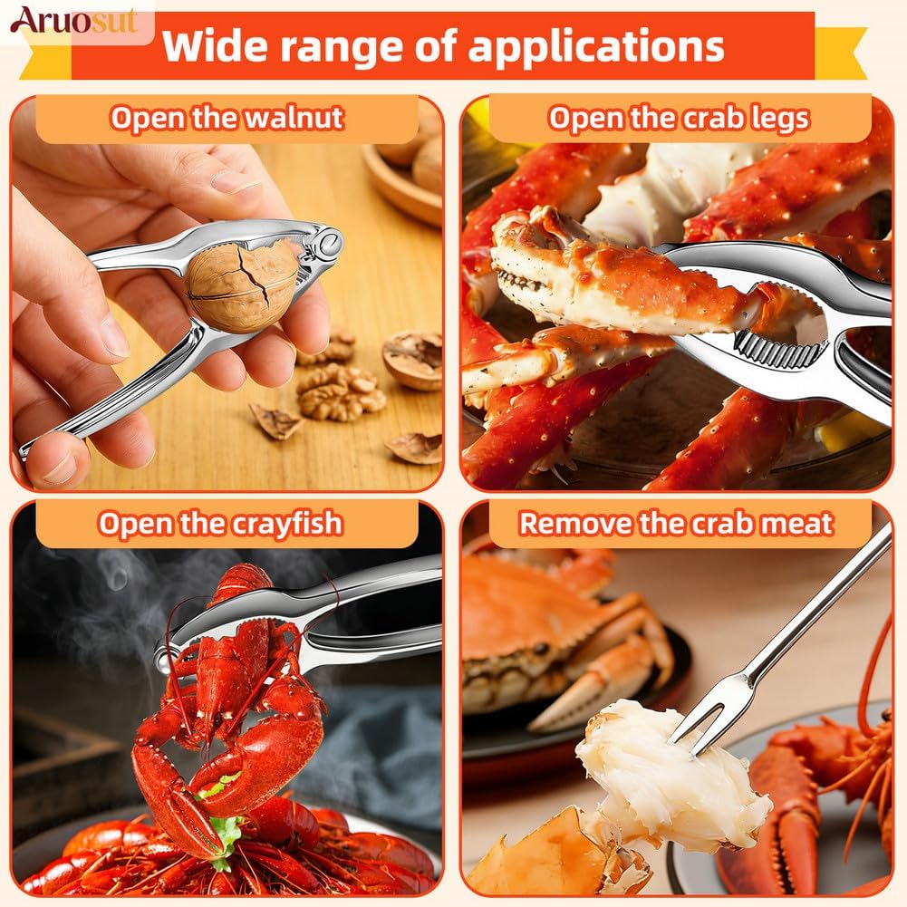 6 Pcs Lobster Crackers and Picks Set, Stainless Steel Crab Crackers Tools with Storage Box for Nut, Walnut, Crab, Seafood Boil Party Supplies and More