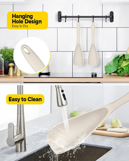 Pack of 2 Cooking Spoons for Non Stick Cookware, Multifunction Spatula Spoon BPA-Free, One-Piece Design, Suitable for Scooping, Scraping, Serving and Mixing(BLACK-GRAY)