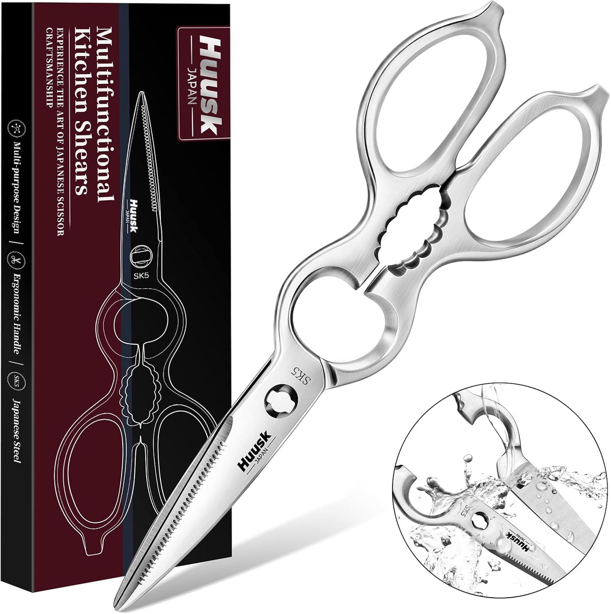 Huusk Heavy Duty Poultry Scissors - Kitchen Scissor for Food Brown