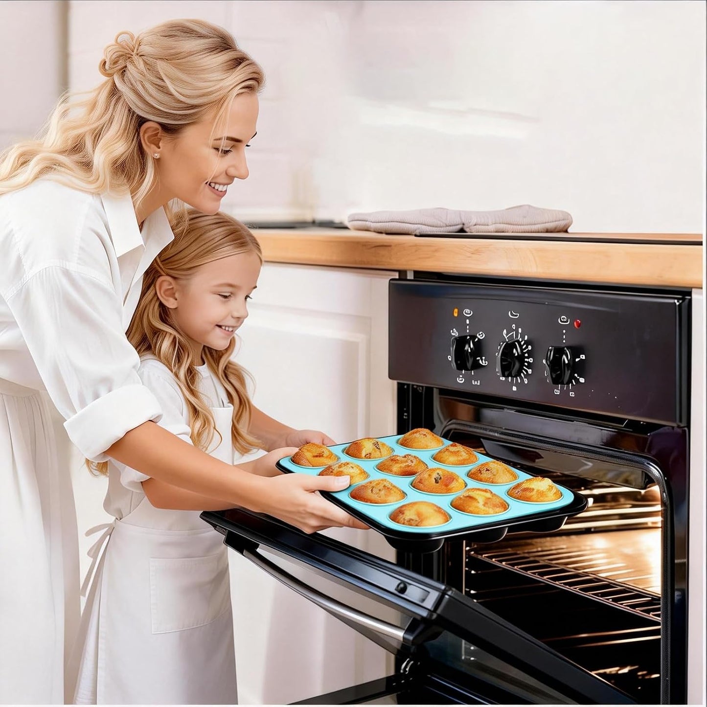 CAKETIME Silicone Mini Muffin Pan, 24 Cups Nonstick Mini Cupcake Pan for Baking Muffin, Cupcake, Egg Bites, Fat Bomb, Light Blue