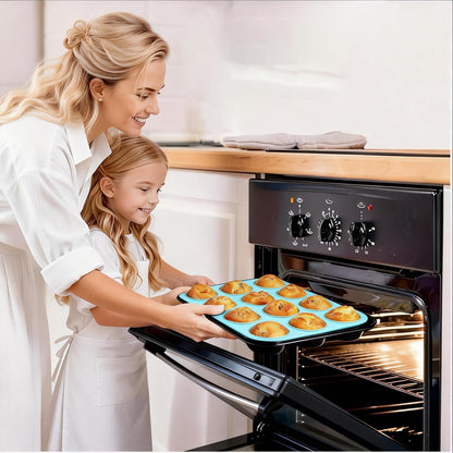 CAKETIME Silicone Mini Muffin Pan, 24 Cups Nonstick Mini Cupcake Pan for Baking Muffin, Cupcake, Egg Bites, Fat Bomb, Light Blue