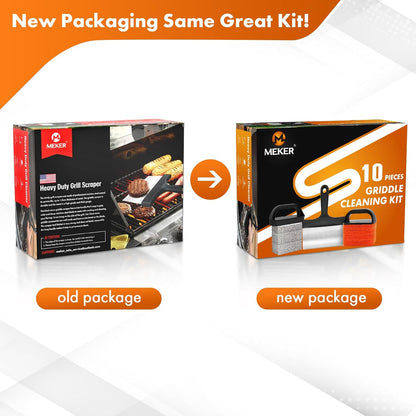 MEKER Griddle Cleaning Kit for Blackstone, Flat Top Grill Cleaning Kit with Grill Stone, Upgraded Scouring Pads & Griddle Scraper & Brush with Handle - Easy to Remove Stain (10 PCS)